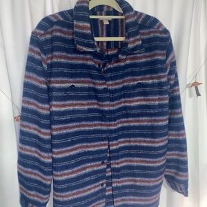 Falls Creek Wool Blend Striped Blue and Red Button-Up Shirt/Jacket